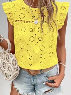 EmberLoom Yellow Floral Eyelet Blouse